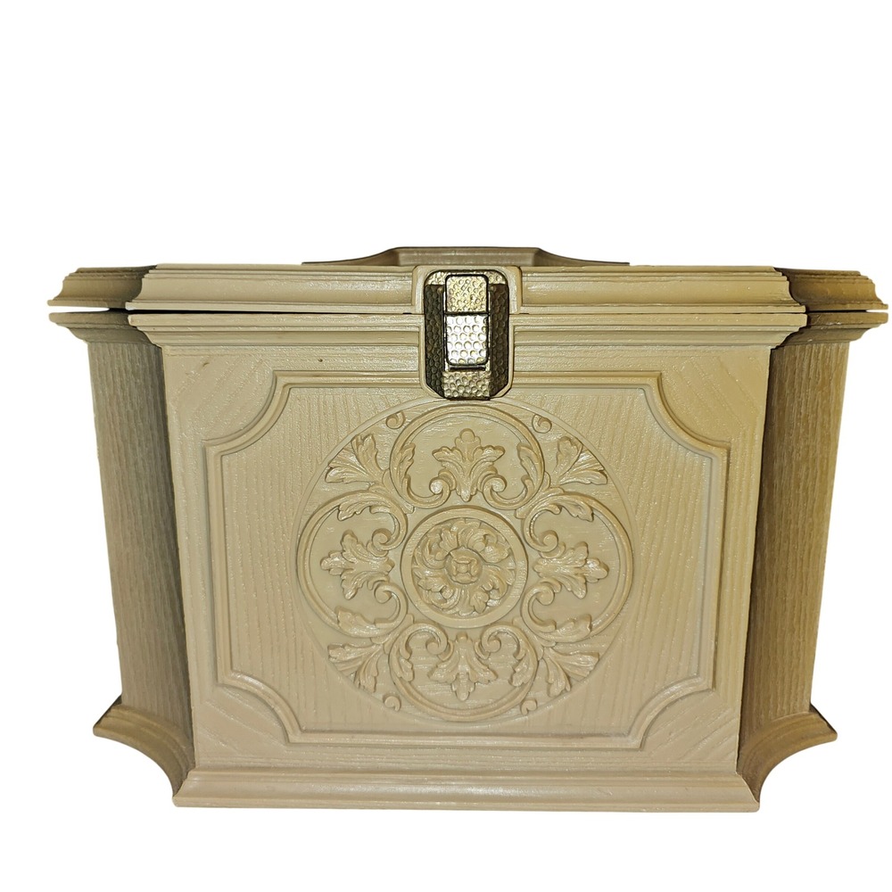 Vintage MCM 1970s Mary Klein Inc‎ Sewing Box Medallion Beige Storage SC-2015